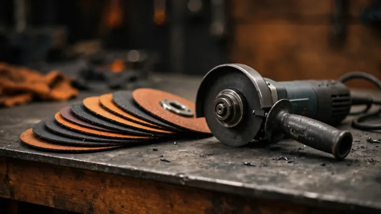 Angle grinder buying guide — angle grinder with cutting and grinding discs resting on a steel workbench