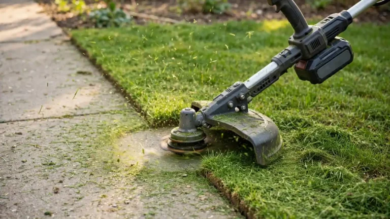 Best string trimmers 2026 — string trimmer cutting a crisp clean edge along a lawn border