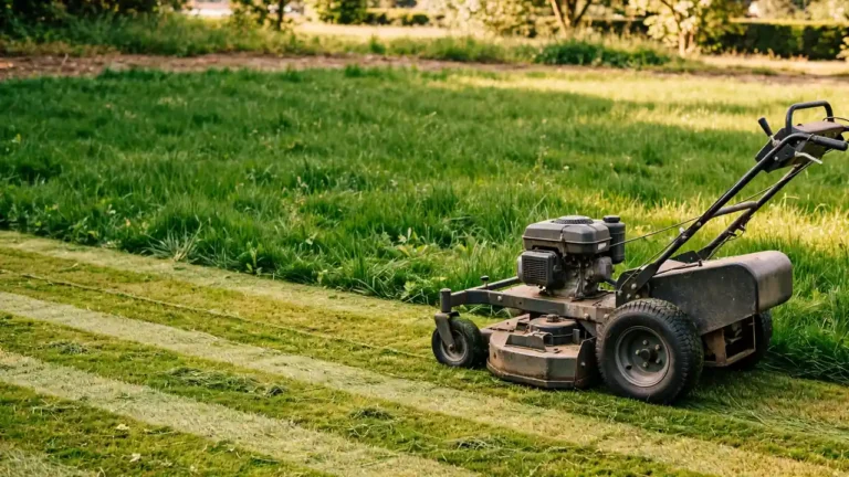 Best lawn mowers 2026 — walk-behind lawn mower cutting fresh stripes into a lush green lawn